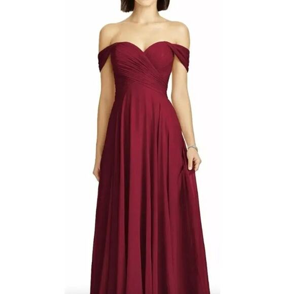 Dessy Collection Vivian Diamond 2970 Claret Off the Shoulder Draped Dress $284 - Picture 5 of 15